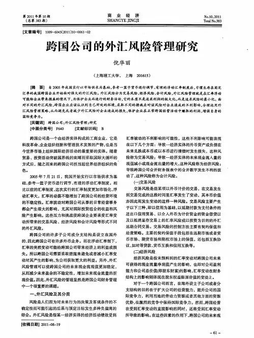 跨国公司的外汇风险管理研究