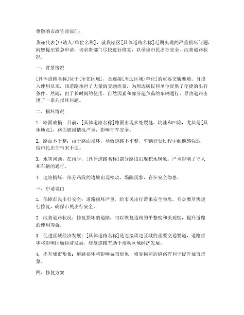 道路损坏的申请报告