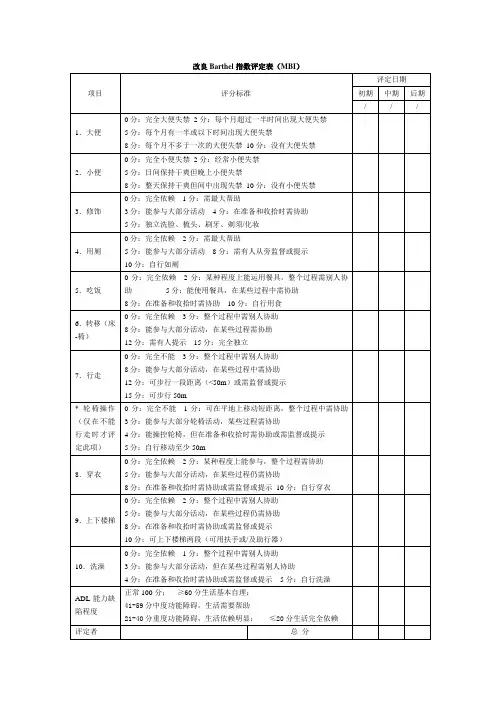19 改良Barthel指数评定表