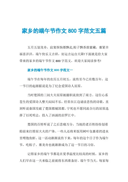 家乡的端午节作文800字范文五篇