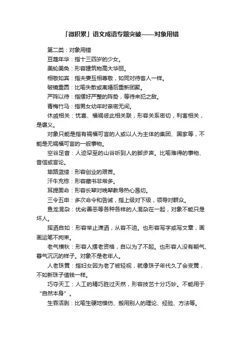 「微积累」语文成语专题突破——对象用错