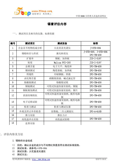 锡膏评估内容