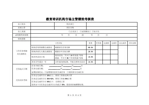 教育培训机构市场主管绩效考核表