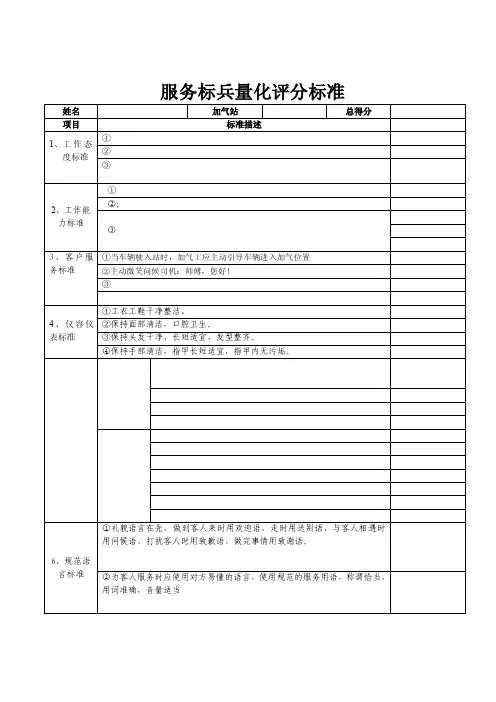 服务标兵量化评分标准