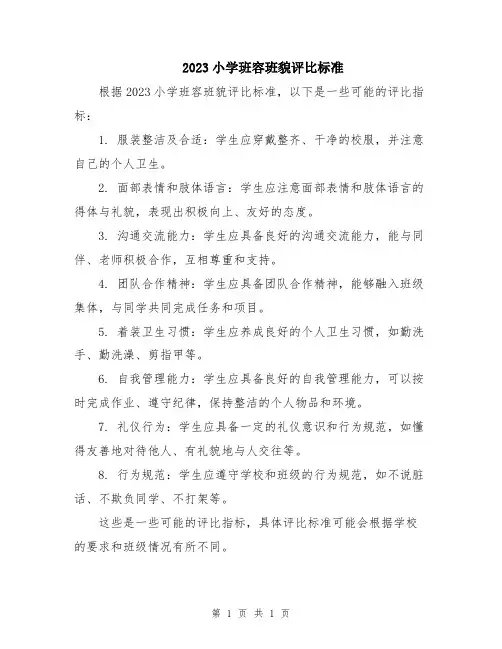 2023小学班容班貌评比标准