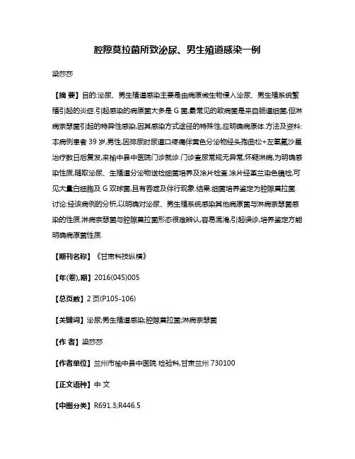 腔隙莫拉菌所致泌尿、男生殖道感染一例