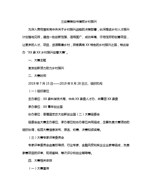 三创赛策划书模板乡村振兴