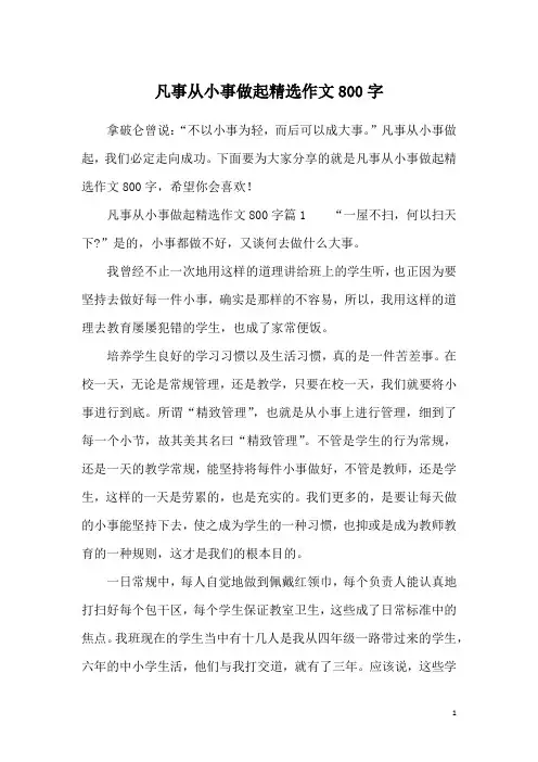凡事从小事做起精选作文800字