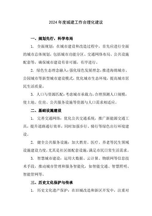 2024年度城建工作合理化建议