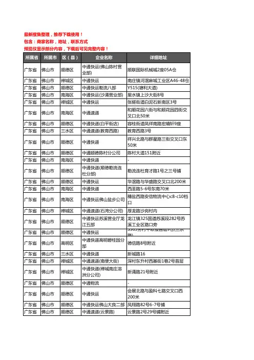 新版广东省佛山市中通快递企业公司商家户名录单联系方式地址大全201家