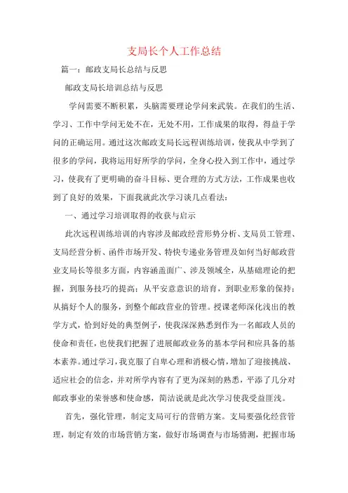支局长个人工作总结