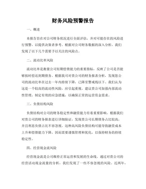 财务风险预警报告