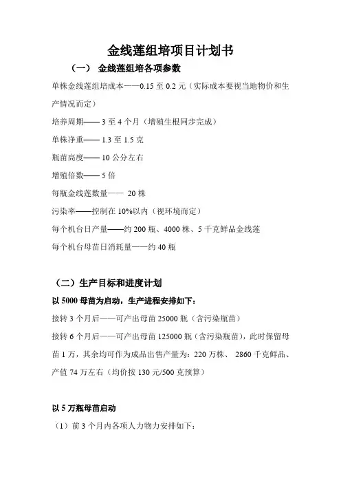 金线莲组培项目计划书(新)