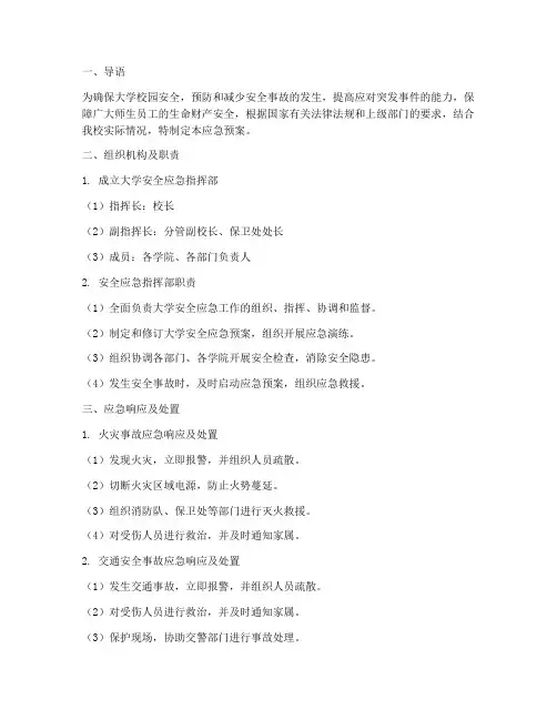 大学安全应急预案范文