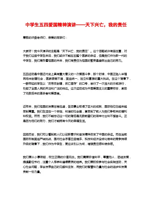 中学生五四爱国精神演讲——天下兴亡,我的责任 (2)