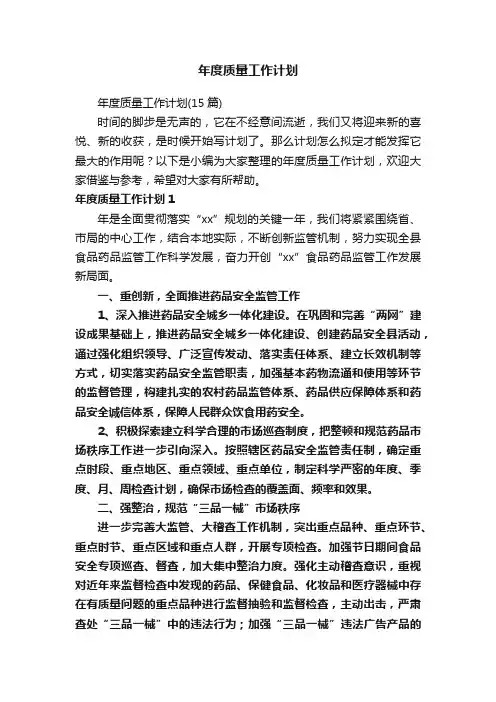 年度质量工作计划