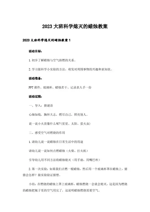 2023大班科学熄灭的蜡烛教案