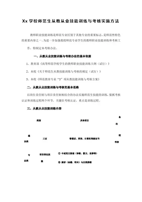 Xx学校师范生从教从业技能训练与考核实施方法