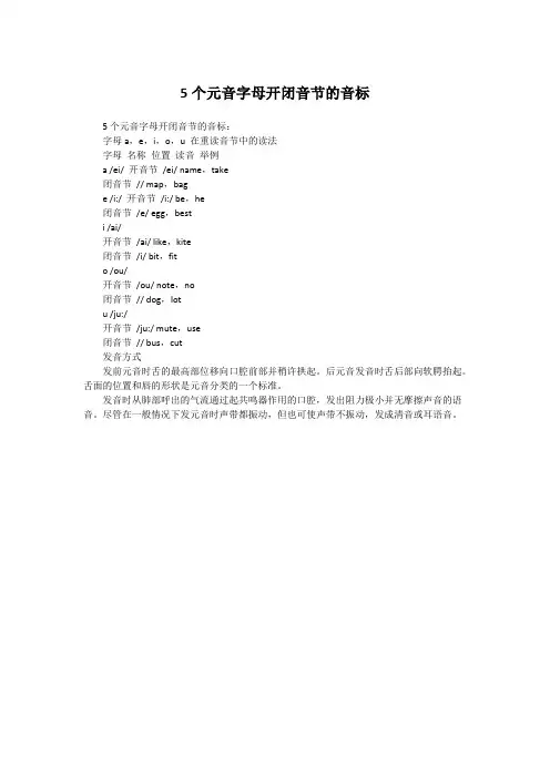 5个元音字母开闭音节的音标