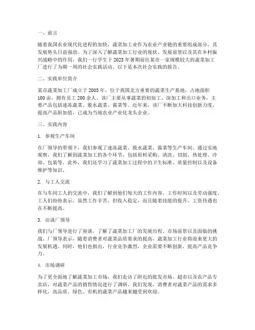蔬菜加工厂社会实践报告