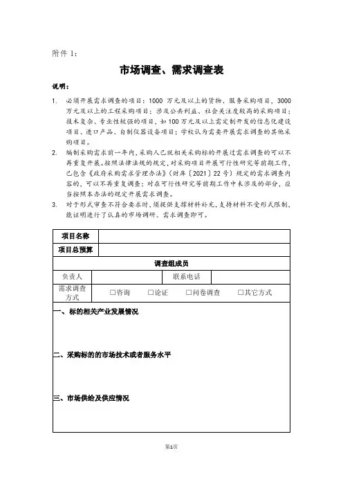 市场调查、需求调查表