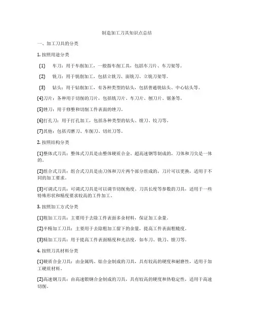 制造加工刀具知识点总结