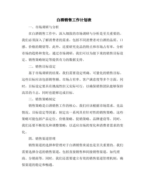白酒销售工作计划表