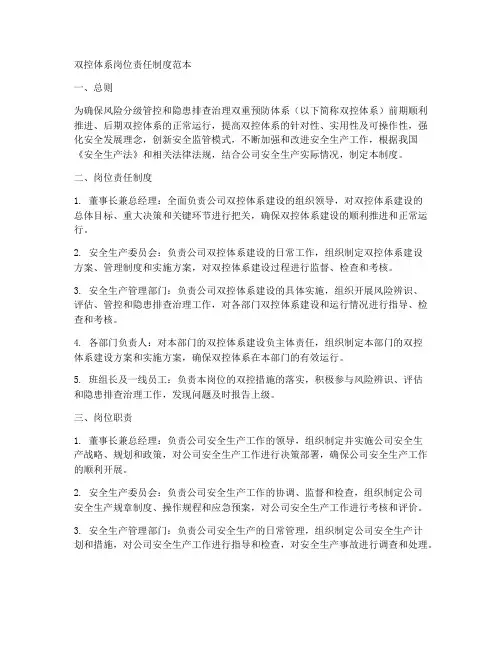 双控体系岗位责任制度范本