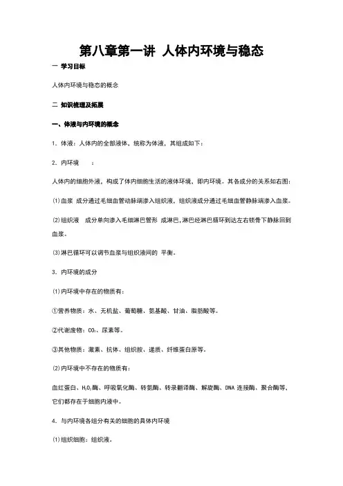 第八章第一讲人体内环境与稳态