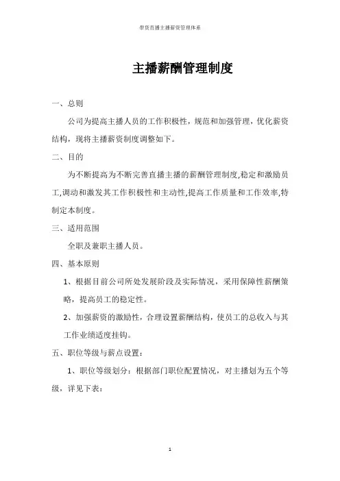 带货直播主播薪资管理体系