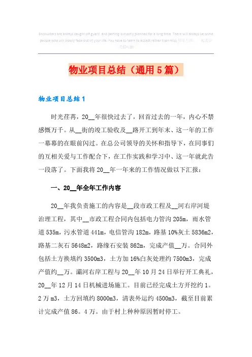 物业项目总结(通用5篇)