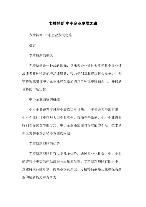 专精特新 中小企业发展之路