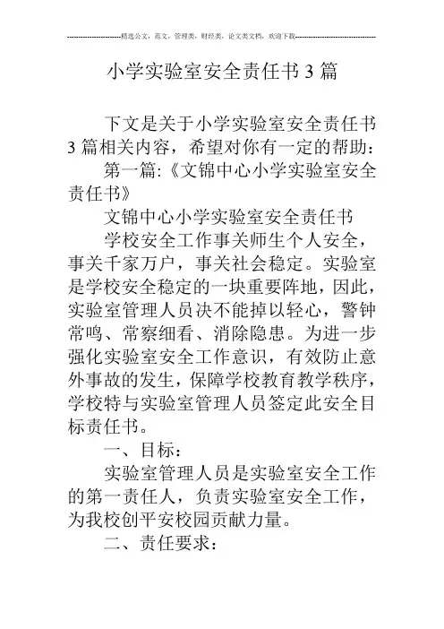 小学实验室安全责任书3篇
