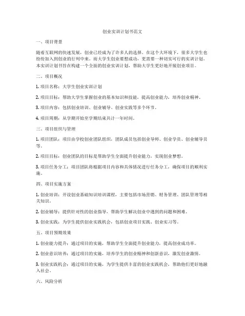 创业实训计划书范文