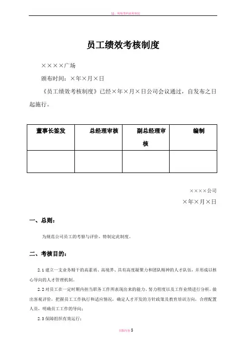 购物中心、百货商场员工绩效考核制度