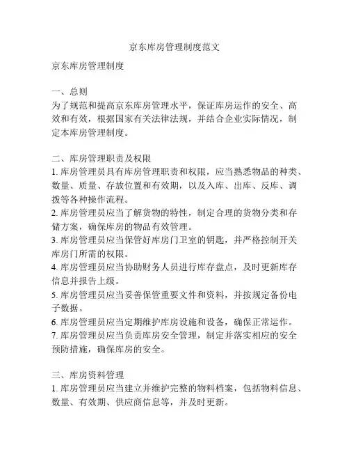 京东库房管理制度范文