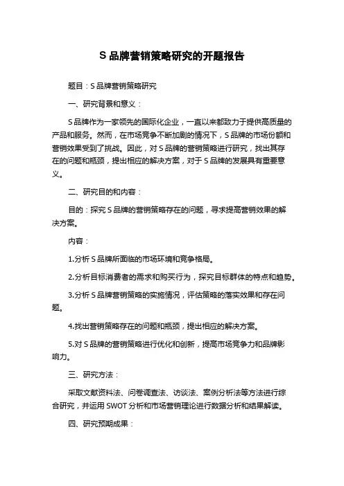 S品牌营销策略研究的开题报告