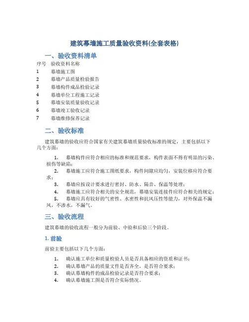 建筑幕墙施工质量验收资料(全套表格)