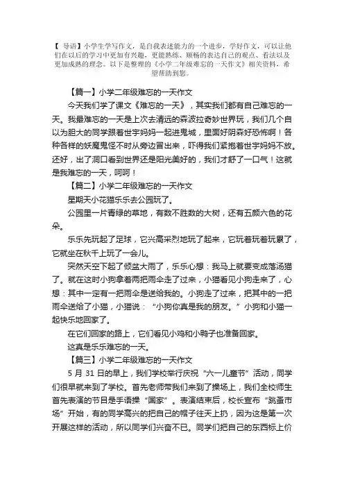 小学二年级难忘的一天作文
