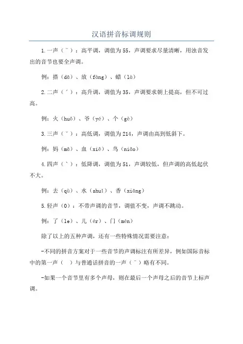 汉语拼音标调规则