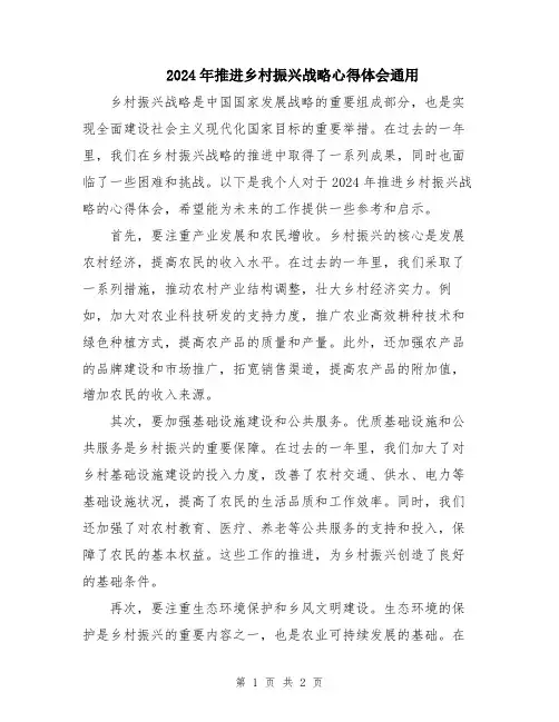 2024年推进乡村振兴战略心得体会通用