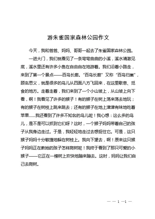 游朱雀国家森林公园作文