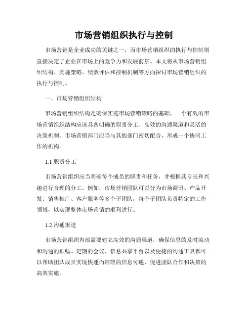 市场营销组织执行与控制