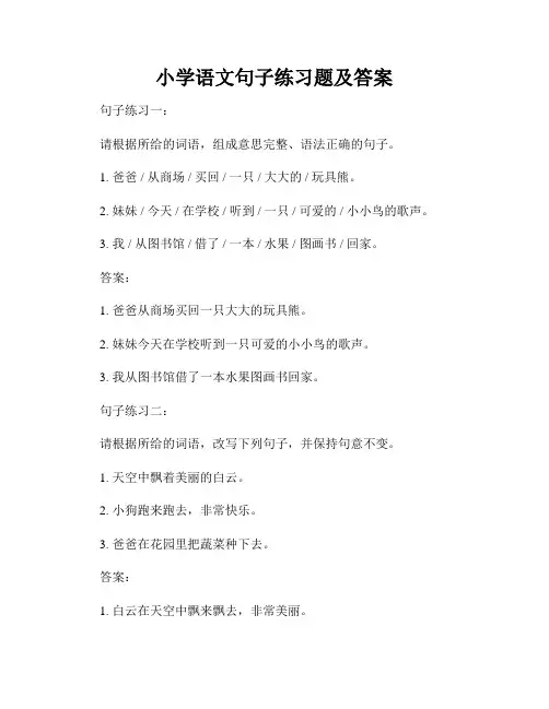 小学语文句子练习题及答案