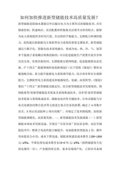 如何加快推进新型储能技术高质量发展？ 