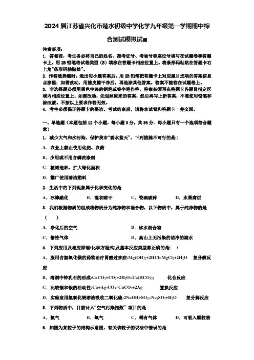 2024届江苏省兴化市楚水初级中学化学九年级第一学期期中综合测试模拟试题含答案解析