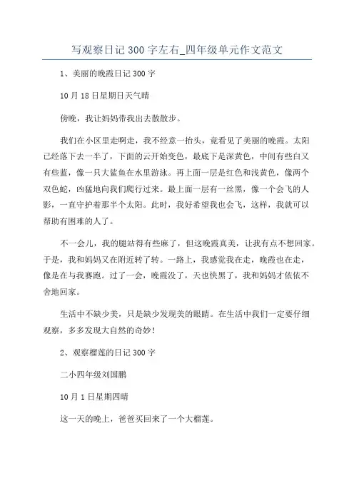 写观察日记300字左右_四年级单元作文范文