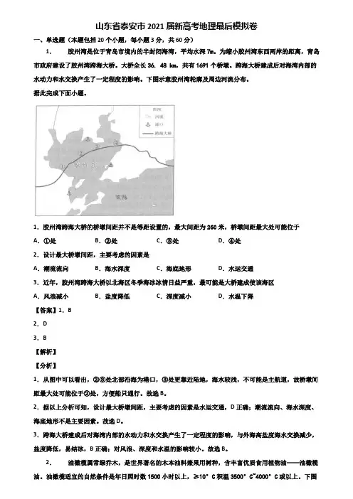 山东省泰安市2021届新高考地理最后模拟卷含解析