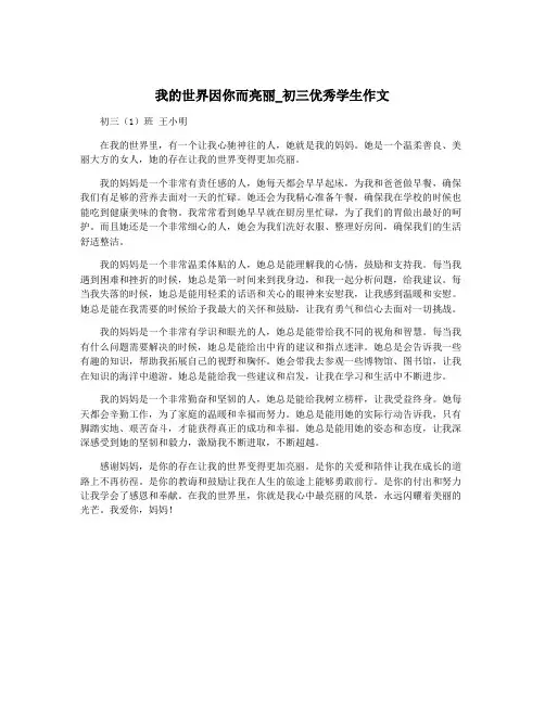 我的世界因你而亮丽_初三优秀学生作文