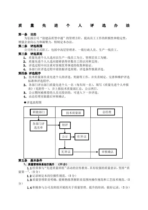 质量先进个人评选办法